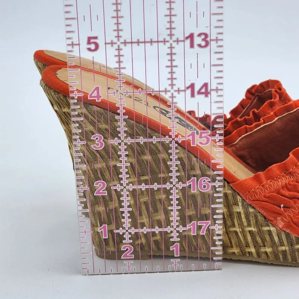 Rue 21 Y2K Vintage Ruched Stretch Straw Woven Wedge Slide Sandal Orange Size 7/8